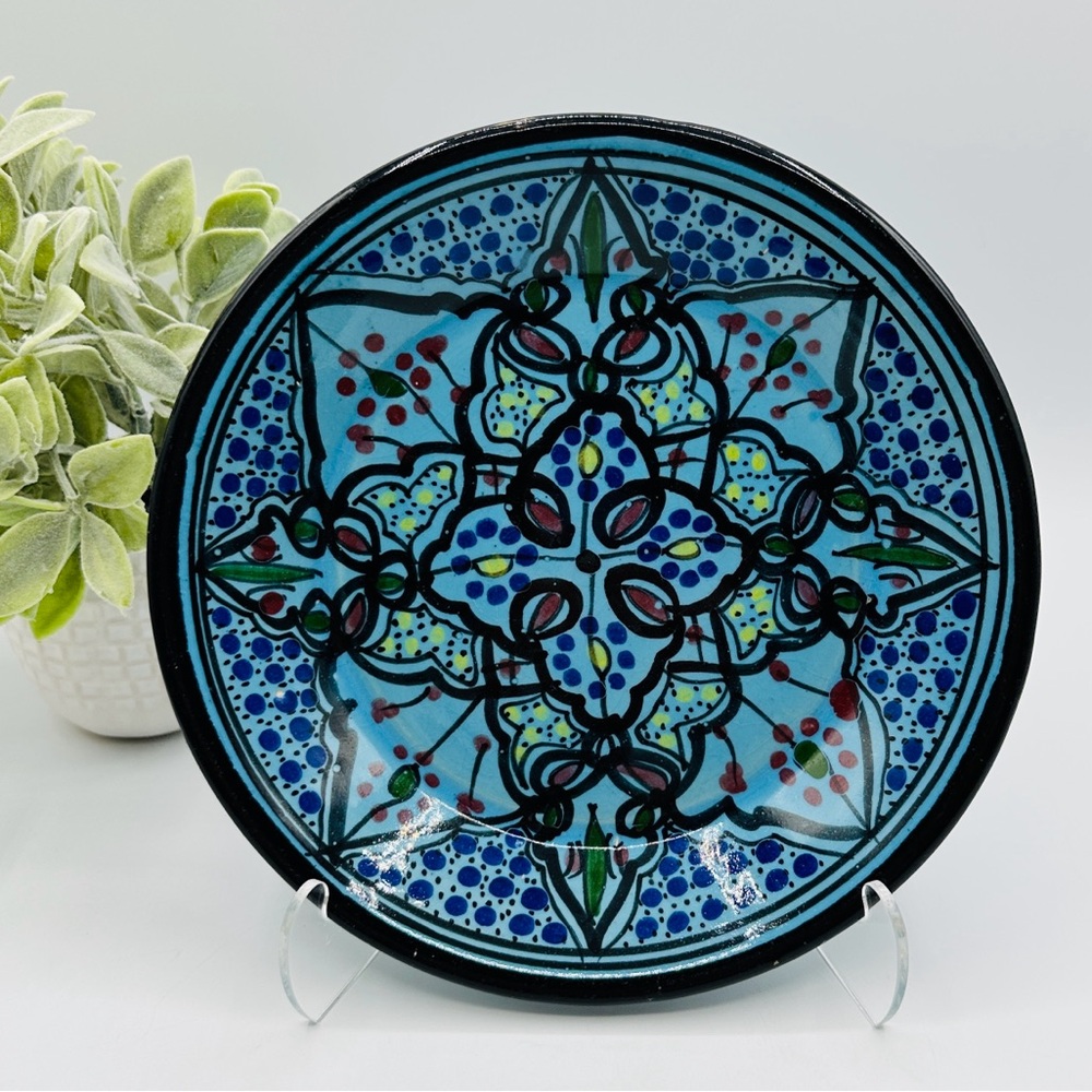 🪁2xHP! Hand Painted Terracotta Pottery Plate. Moroccan Design